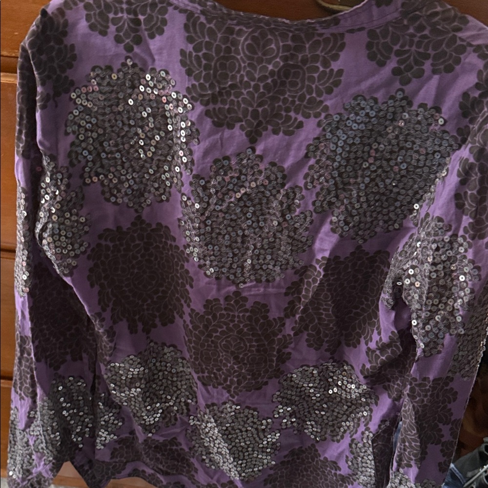Tory Burch Purple Sequin Floral Blouse - Picture 4 of 4